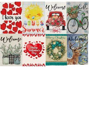 Seasonal Garden Flags Set of 8-Double Sided 12 x 18 Inch Outside Yard Flags